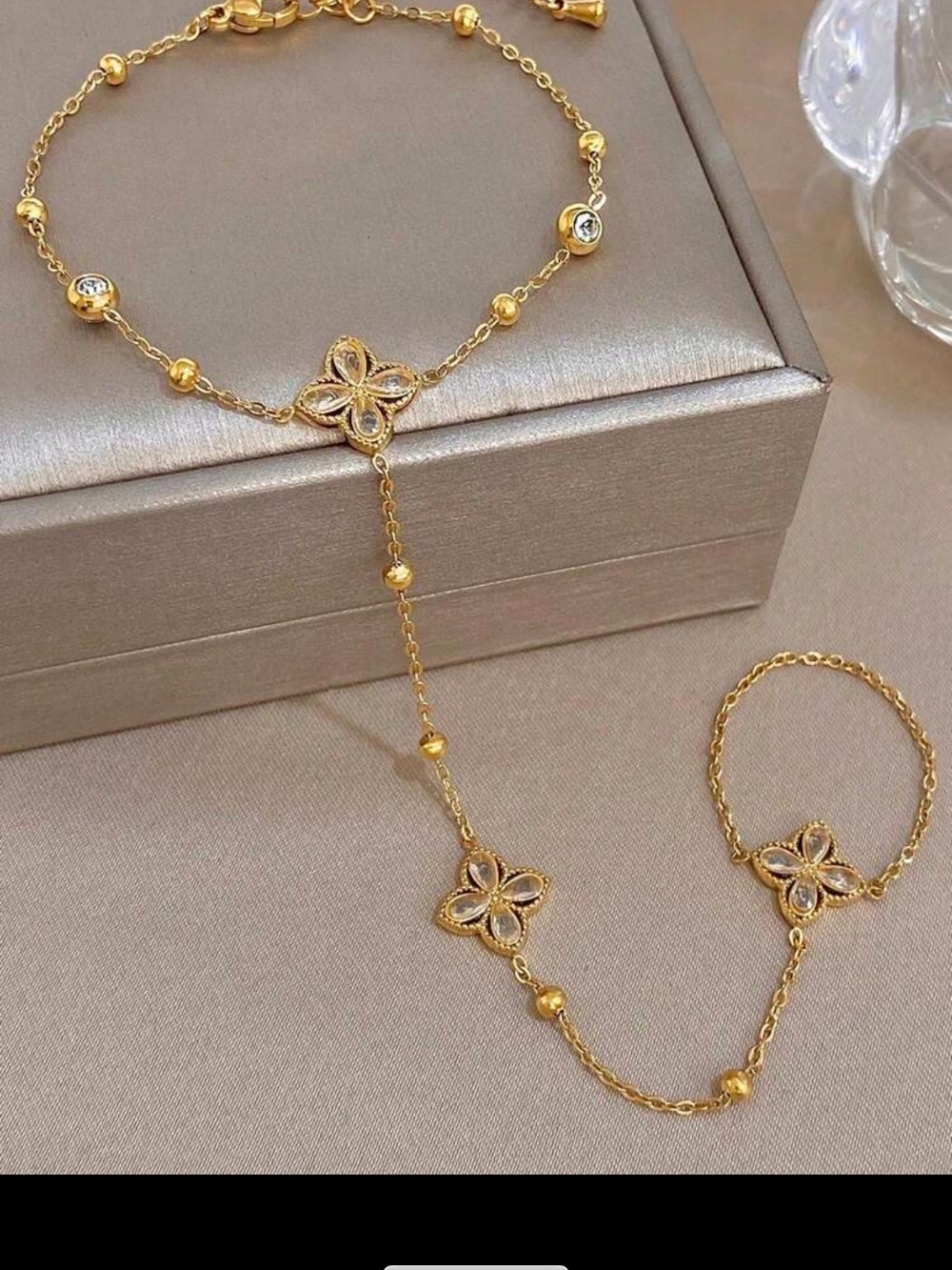 Affordable Fashion Finds Gold Floral Lariat Hand Chain Bracelet